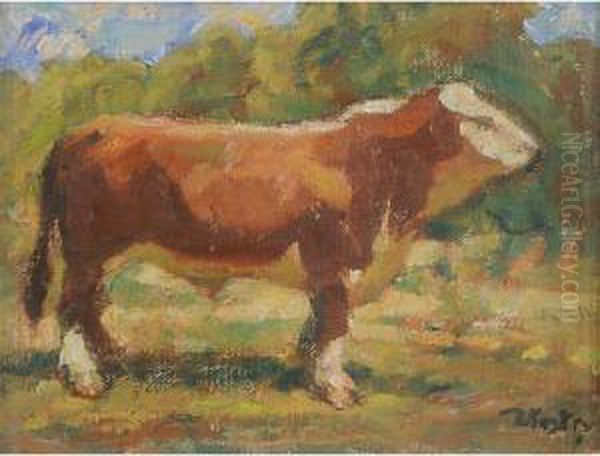 Mucca In Carnia Oil Painting by Carlo Wostry