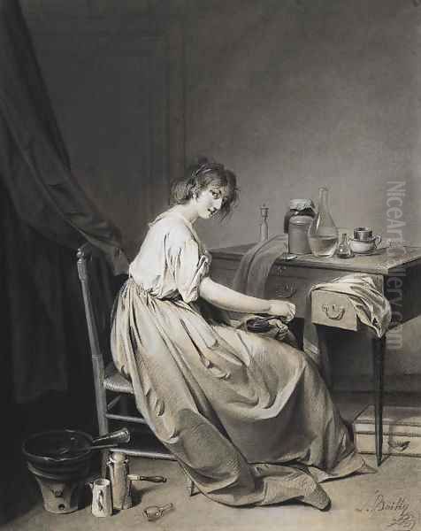 A young woman grinding coffee Oil Painting by Louis Leopold Boilly