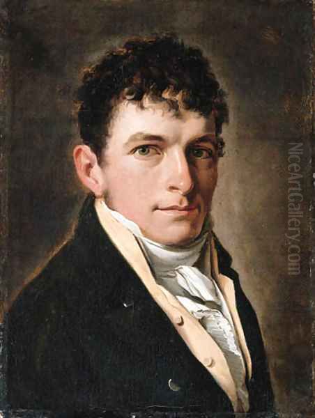 Portrait of a gentleman, said to be Arnauld Delessert, small bust-length, in a black coat Oil Painting by Louis Leopold Boilly