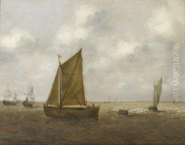 Bateau De Peche Sur Une Mer Calme Oil Painting by Claes Claesz. Wou