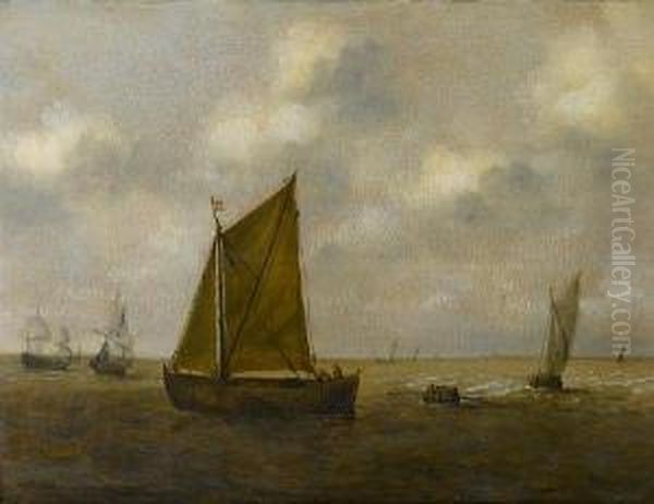 Dutch Shipping In Calm Water Oil Painting by Claes Claesz. Wou