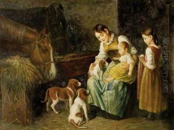 Famille A L'ecurie Oil Painting by Y. Woung