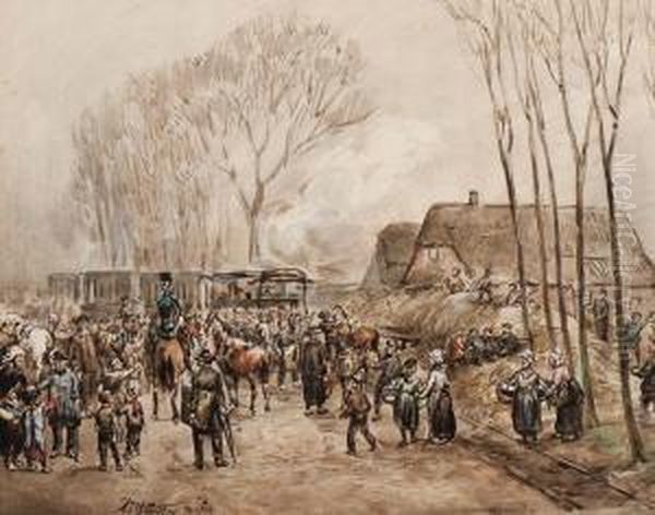 Arrival Of The Train Oil Painting by Augustinus Jacob B. Wouters