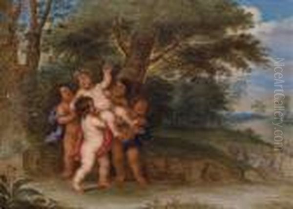 A Bacchanal Of Putti Oil Painting by Frans Wouters