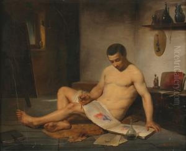 Nude Painter Oil Painting by Thomas Wouterus Wouters