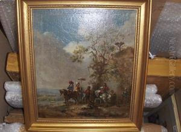 Figures On Horseback In A Landscape Oil Painting by Jan Wouwerman