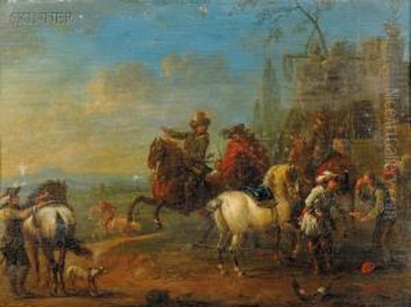 Halt Vor Der Schenke Oil Painting by Jan Wouwerman