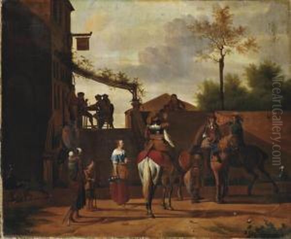 La Halte Des Cavaliers Oil Painting by Pieter Wouwermans or Wouwerman