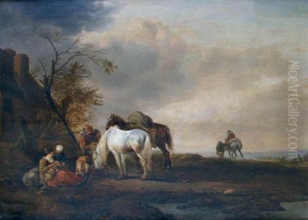 Le Repos Des Voyageurs Oil Painting by Pieter Wouwermans or Wouwerman