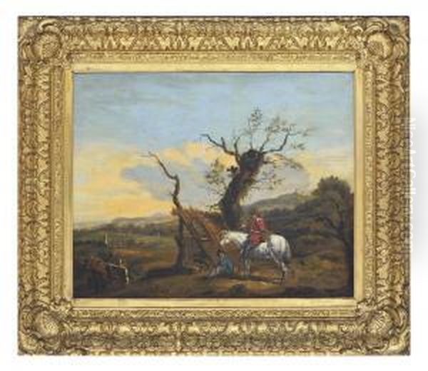 A Wooded Landscape Oil Painting by Pieter Wouwermans or Wouwerman