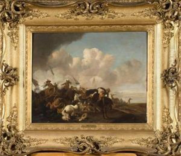 Scene De Bataille Oil Painting by Pieter Wouwermans or Wouwerman