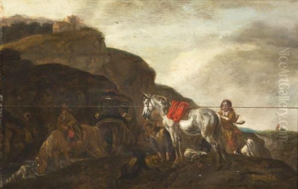 Resting The Horses Oil Painting by Pieter Wouwermans or Wouwerman