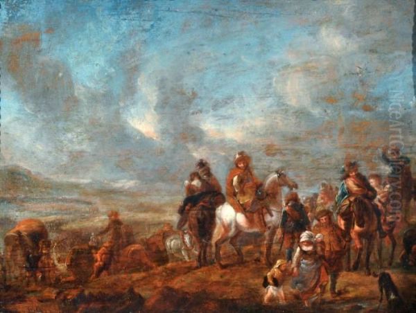 I Cavalieri Olio Su Tavola Oil Painting by Pieter Wouwermans or Wouwerman