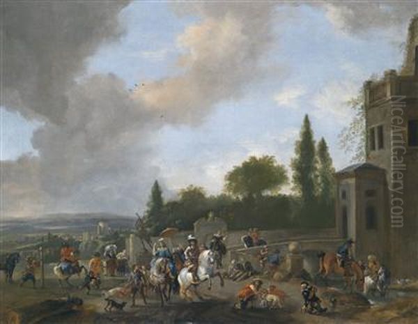 Setting Off On A Falcon Hunt Oil Painting by Pieter Wouwermans or Wouwerman