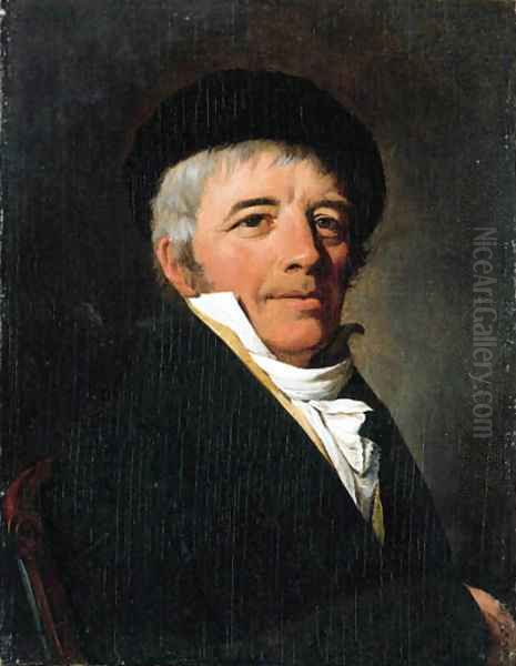 Portrait of a gentleman, small bust-length, in a black jacket and a black beret Oil Painting by Louis Leopold Boilly