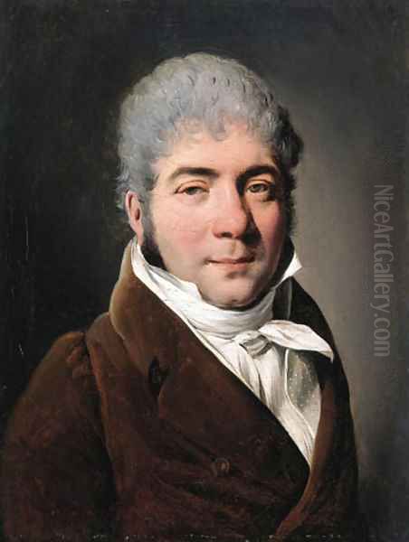 Portrait of a gentleman, small bust-length, in a brown jacket Oil Painting by Louis Leopold Boilly