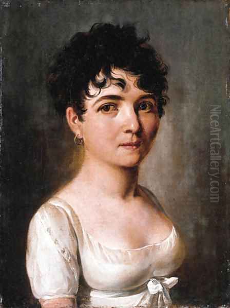 Portrait of a lady, small bust-length, in a white dress Oil Painting by Louis Leopold Boilly