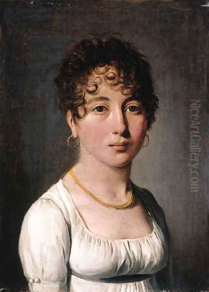 Portrait of a lady, small bust-length, in a white dress and with a gold necklace Oil Painting by Louis Leopold Boilly