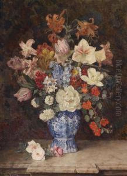 Large Bunch Offlowers Oil Painting by Anton Wrabetz