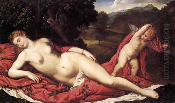 Sleeping Venus with Cupid Oil Painting by Paris Bordone