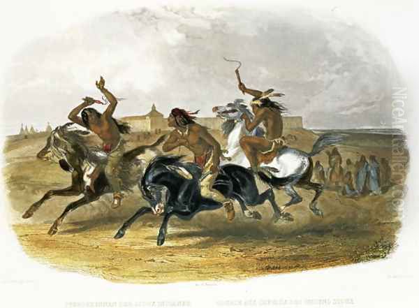 Horse Racing of Sioux Indians near Fort Pierre, plate 30 from Volume 1 of 'Travels in the Interior of North America' 1843 Oil Painting by Karl Bodmer