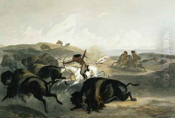 Indians Hunting the Bison, plate 31 from Volume 2 of 'Travels in the Interior of North America' Oil Painting by Karl Bodmer