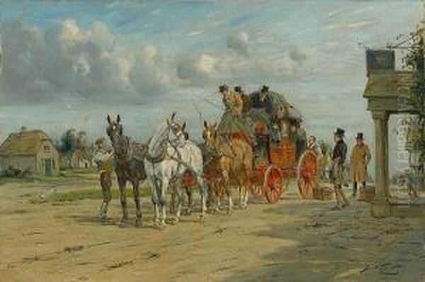 Getting Ready For The Run; Changing Horses Oil Painting by George W. Wright