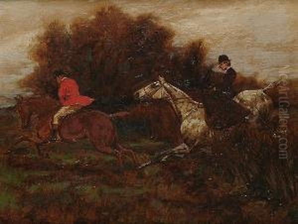 Taking A Hedge Oil Painting by George W. Wright