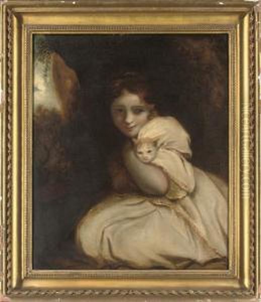 Girl With Kitten Oil Painting by Harriet Wright