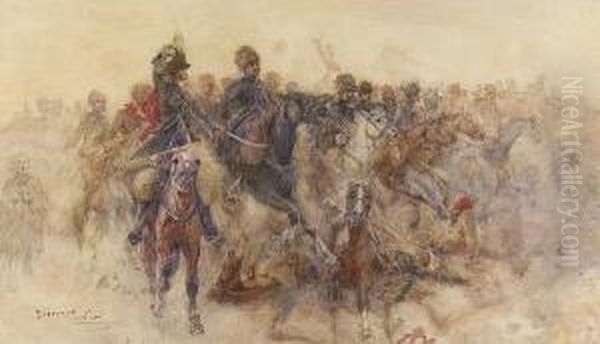 Russian Cavalry Attacking Turkish Artillery Oil Painting by Henry Charles Seppings Wright