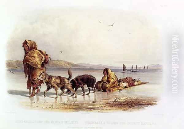 Dog Sledges of the Mandan Indians Oil Painting by Karl Bodmer