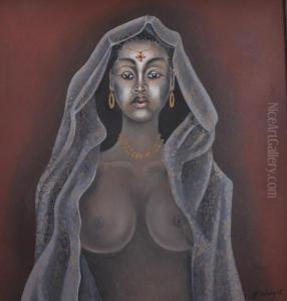 Nude With A Veil Oil Painting by J. Wright