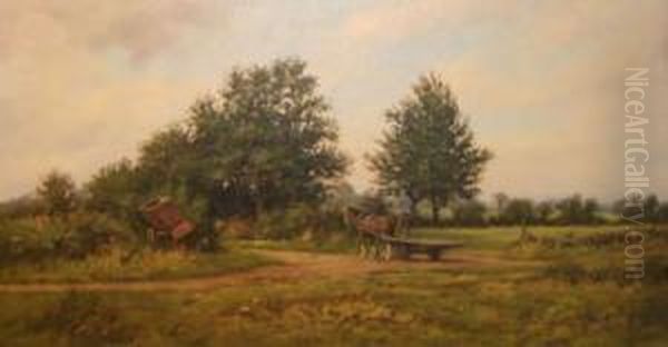 Farm Scene Oil Painting by James Wright