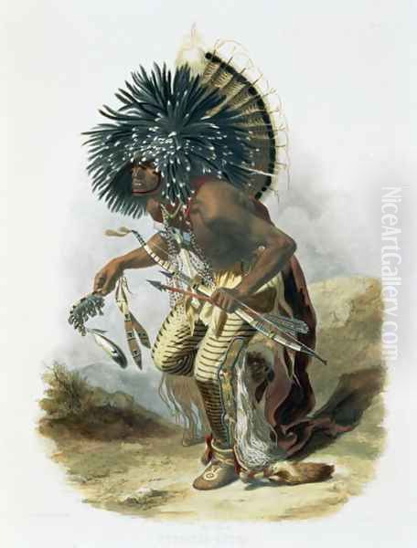 Pehriska-Ruhpa, Minatarre Warrior in the Costume of the Dog Dance, plate 23 from Volume 2 of 'Travels in the Interior of North America' 1844 Oil Painting by Karl Bodmer