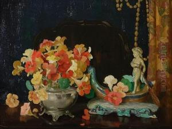 Still Life With Nasturtiums Oil Painting by James Wright