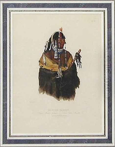 Mandeh-Pachu A Young Mandan Indian Oil Painting by Karl Bodmer