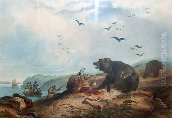 Hunting the Grizzly Bear Oil Painting by Karl Bodmer