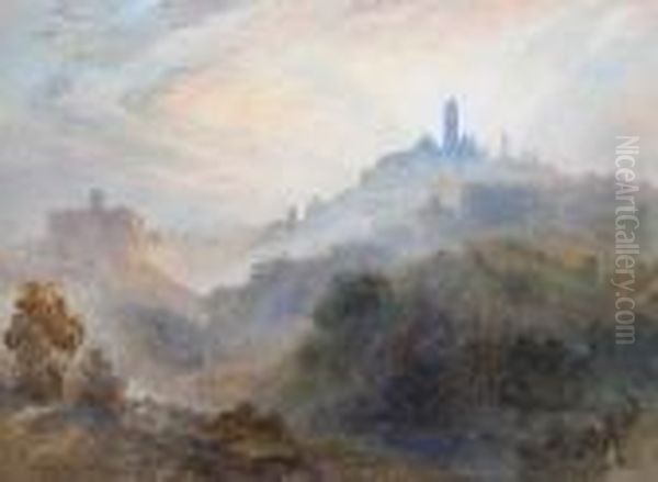 Italian Hill Top Town Oil Painting by Richard Henry Wright