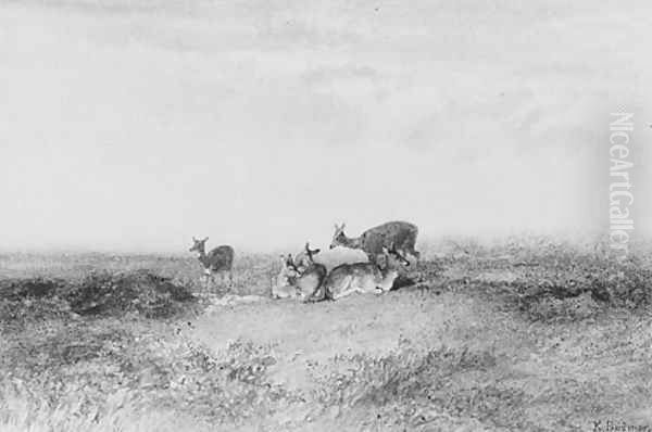 Deer in a Landscape Oil Painting by Karl Bodmer