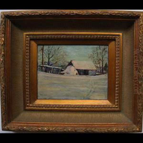 Barn In Winter Oil Painting by Robert Leslie Wright