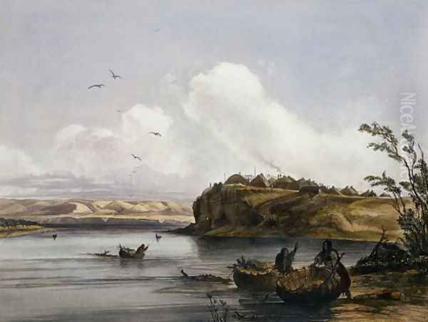 Mih-Tutta-Hankush, a Mandan Village, plate 16 from Volume 2 of 'Travels in the Interior of North America' Oil Painting by Karl Bodmer