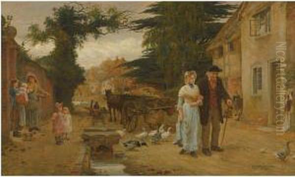 A Stroll Through The Village Oil Painting by Robert W. Wright