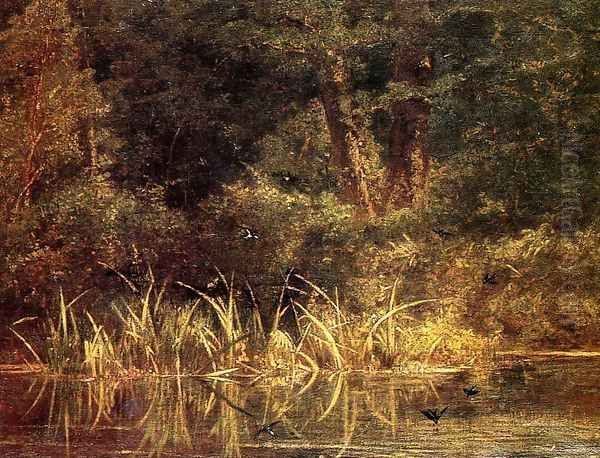 River Scene with Barn Swallows Oil Painting by Karl Bodmer