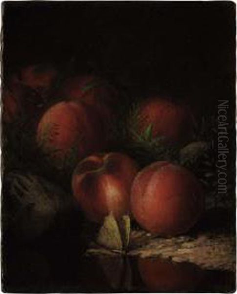 Still Life With Peaches And Moth Oil Painting by Rufus Wright