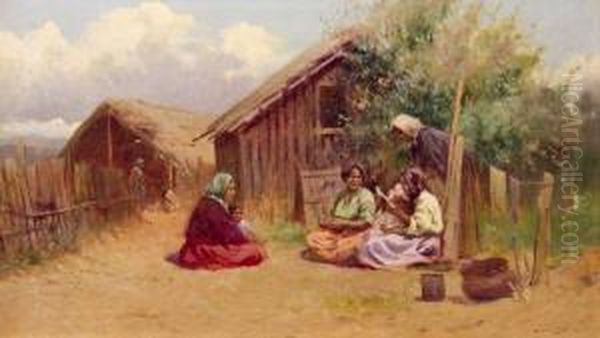 Maori Village Oil Painting by Walter Wright