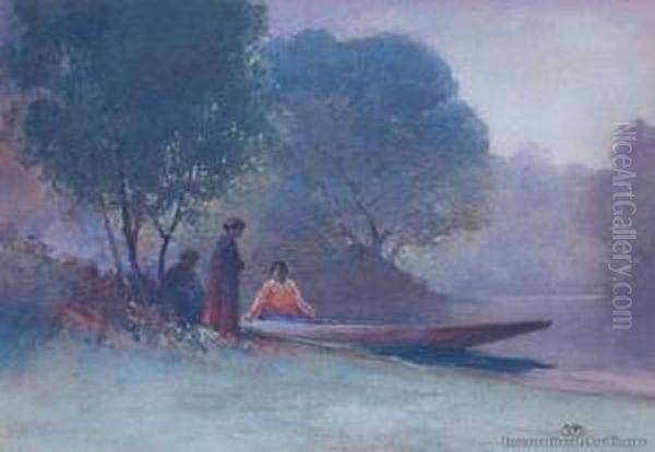 Maori On The Banks Of The Waikato Oil Painting by Walter Wright