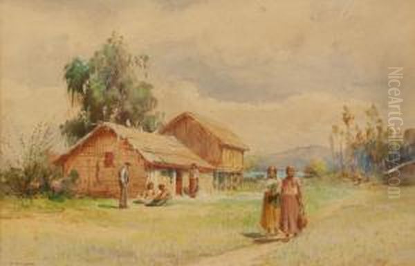 Maori Village With View Of Mttaupiri Oil Painting by Walter Wright