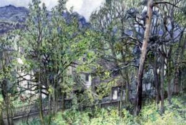 Houses Viewed Through Trees Oil Painting by Isabel Wrightson