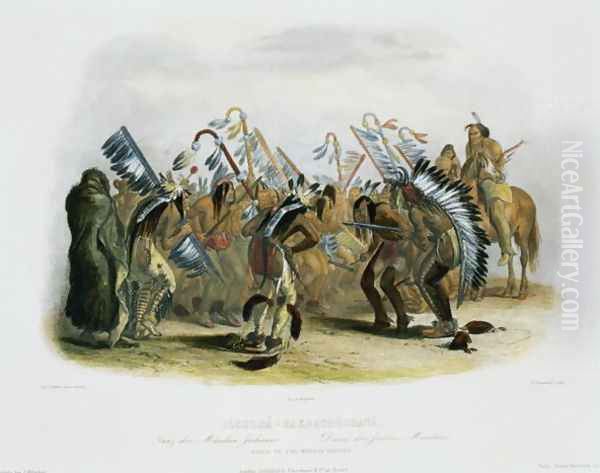 Ischoha-Kakoschochata, Dance of the Mandan Indians, plate 25 from volume 1 of `Travels in the Interior of North America' Oil Painting by Karl Bodmer