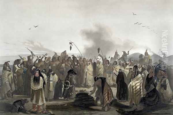 Scalp Dance of the Minatarres, plate 27 from volume 2 of `Travels in the Interior of North America' Oil Painting by Karl Bodmer